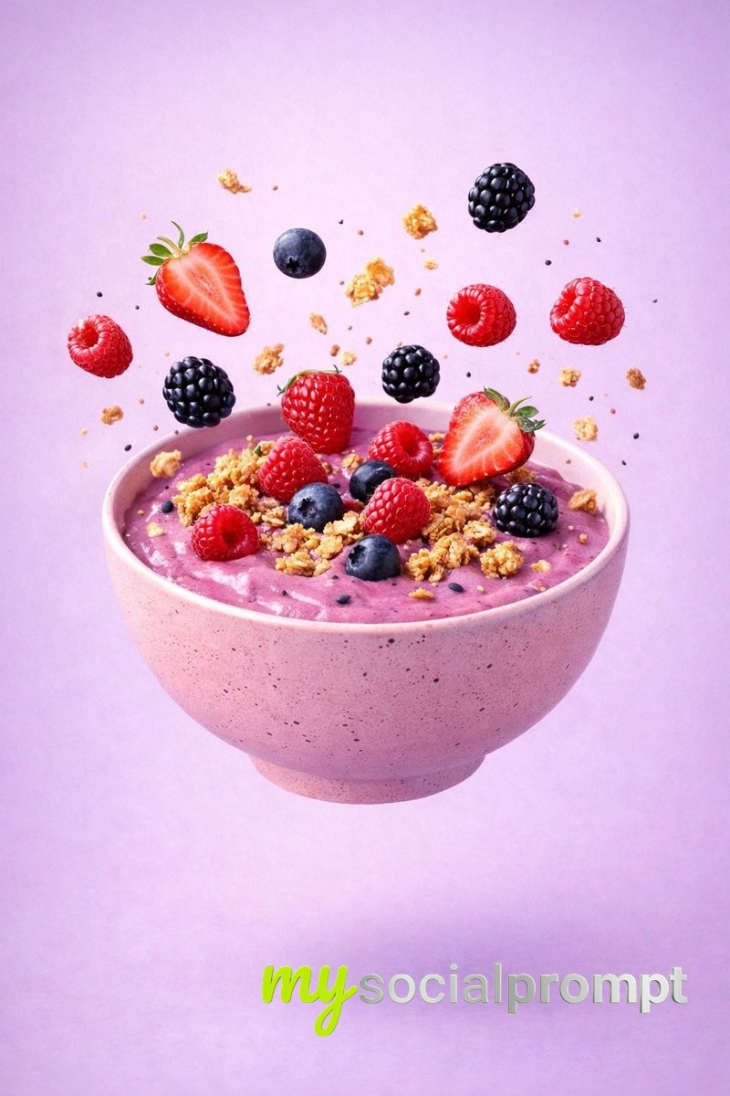 nanobanana prompt: Cinematic Food Photography with Floating Bowl & Hyper-realistic Textures - AI Prompt Image 2
