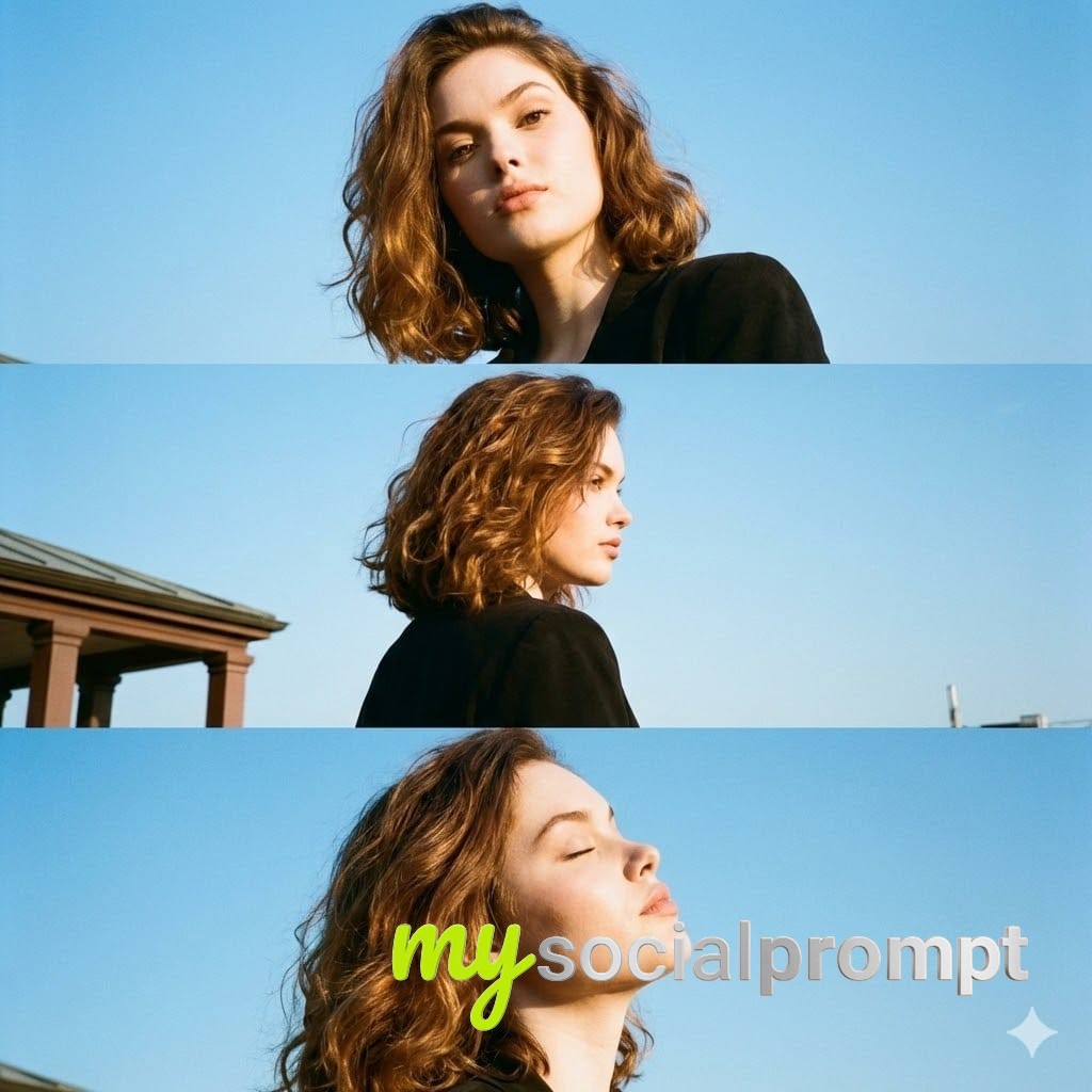 nanobanana prompt: Triptych Portrait with Cinematic Lighting & Introspective Expression