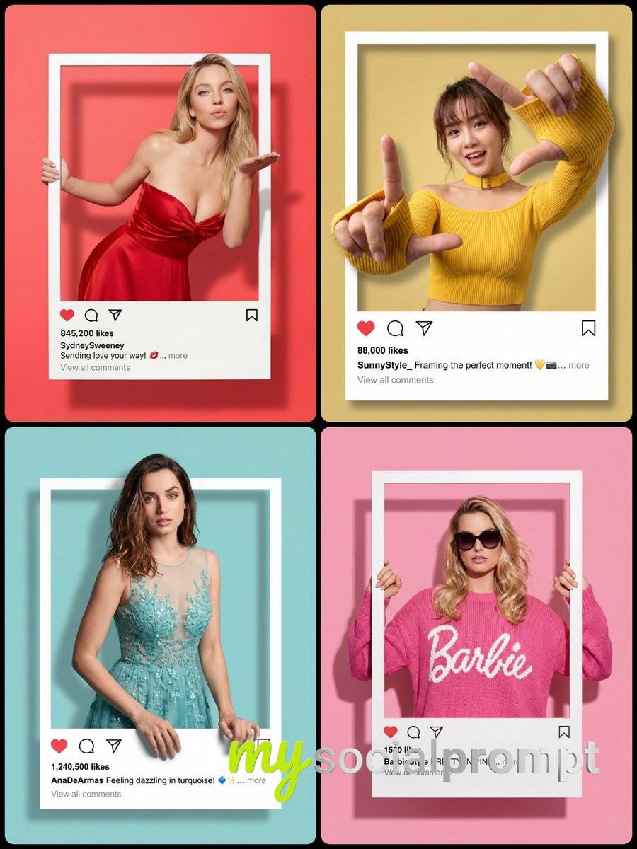nanobanana prompt: Photorealistic Fashion Portrait with 3D Instagram Frame Effect