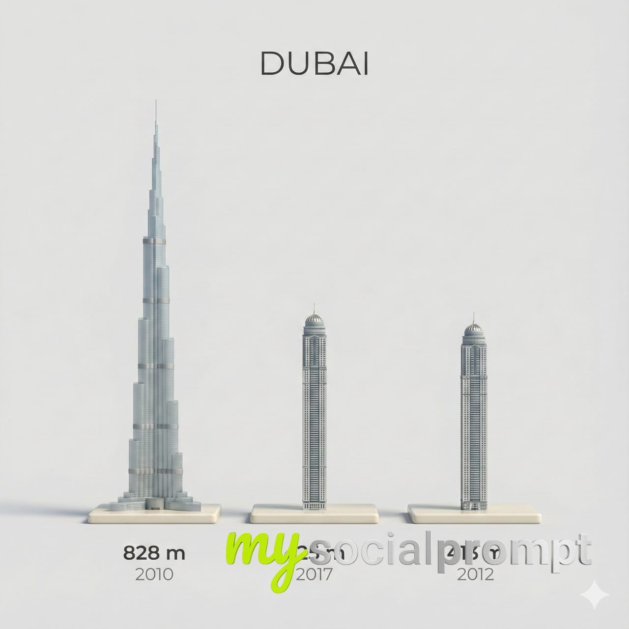 nanobanana prompt: Minimalist 3D Architectural Visualization of Dubai's Skyline