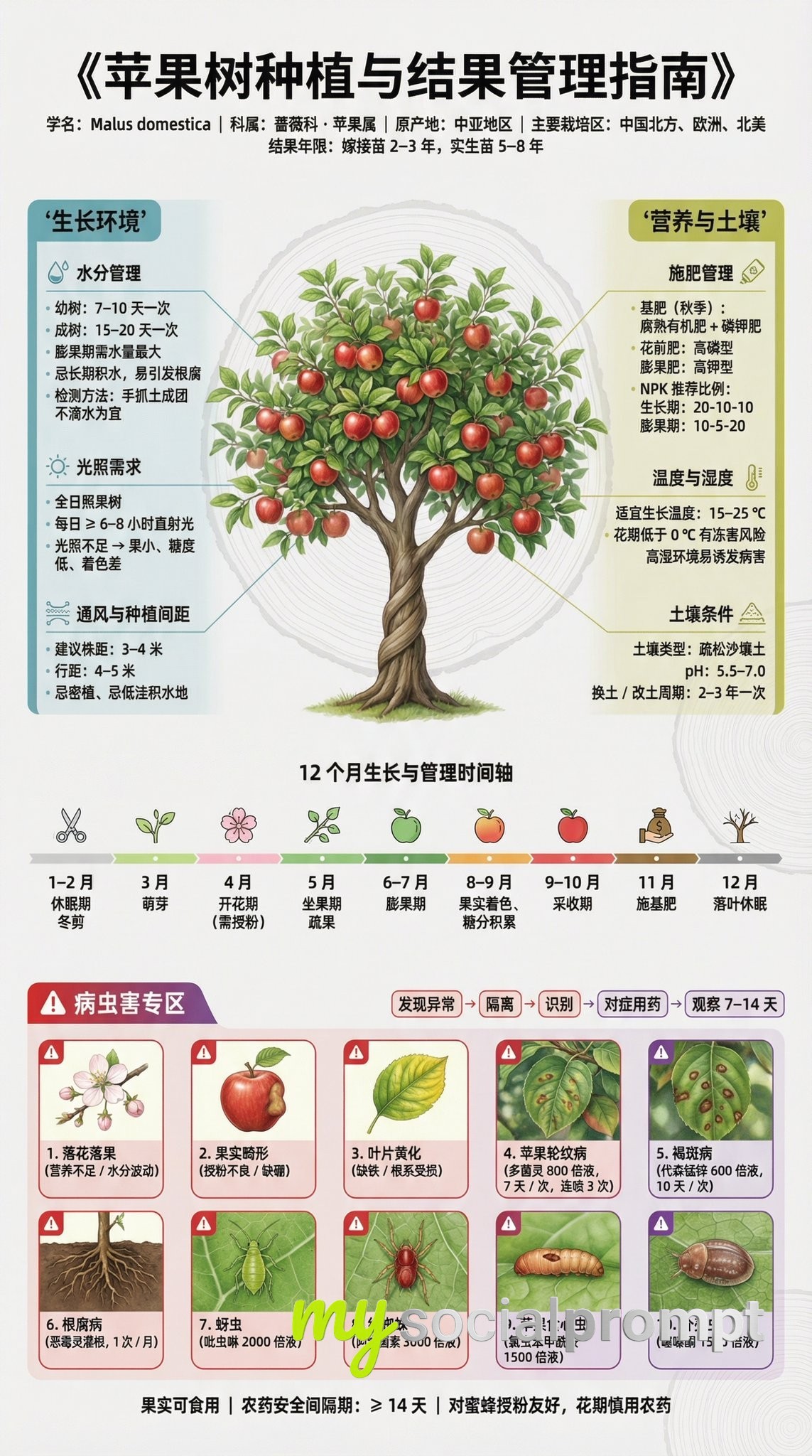 nanobanana prompt: Museum-Grade Fruit Tree Cultivation Infographic with Scientific Data Visualization