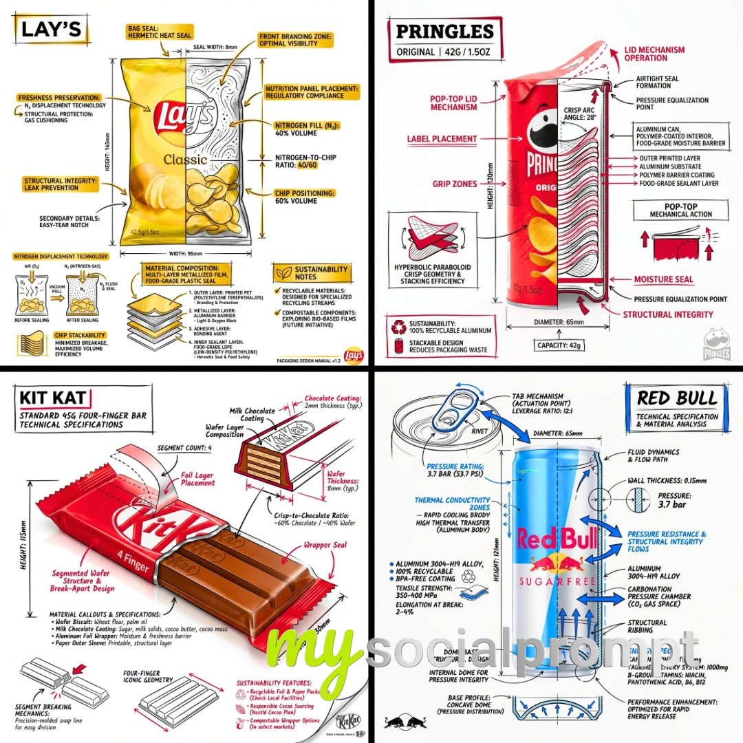nanobanana prompt: Technical Infographic of a Snack with Architectural Sketch Overlays