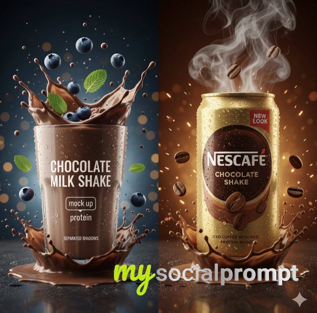 nanobanana prompt: Hyper-realistic Split-Screen Product Photography with Cinematic Lighting