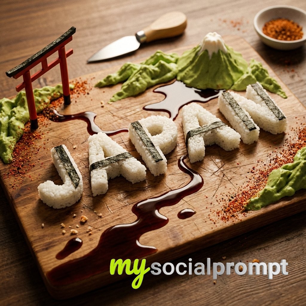 nanobanana prompt: Japanese Charcuterie Sculpture with Cinematic Tabletop Lighting