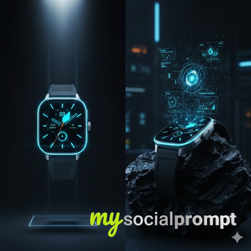 nanobanana prompt: Cyber-Luxury Smartwatch with Technical Minimalism & Rim Lighting