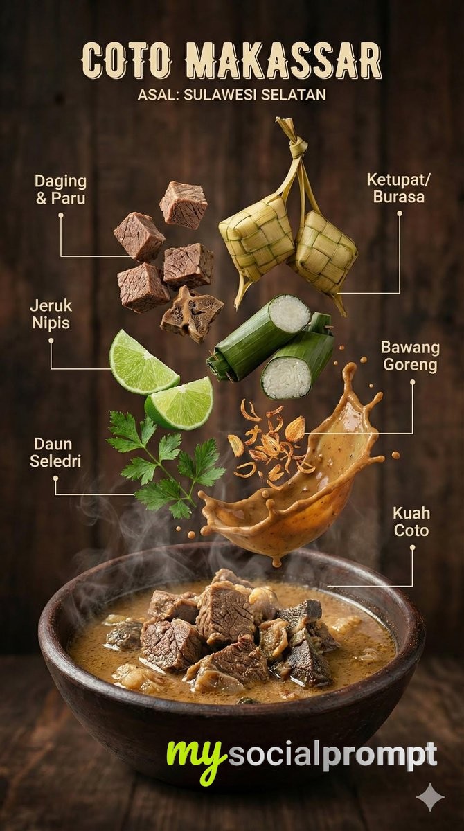 nanobanana prompt: Hyper-realistic Indonesian Food Infographic with Cinematic Lighting 2