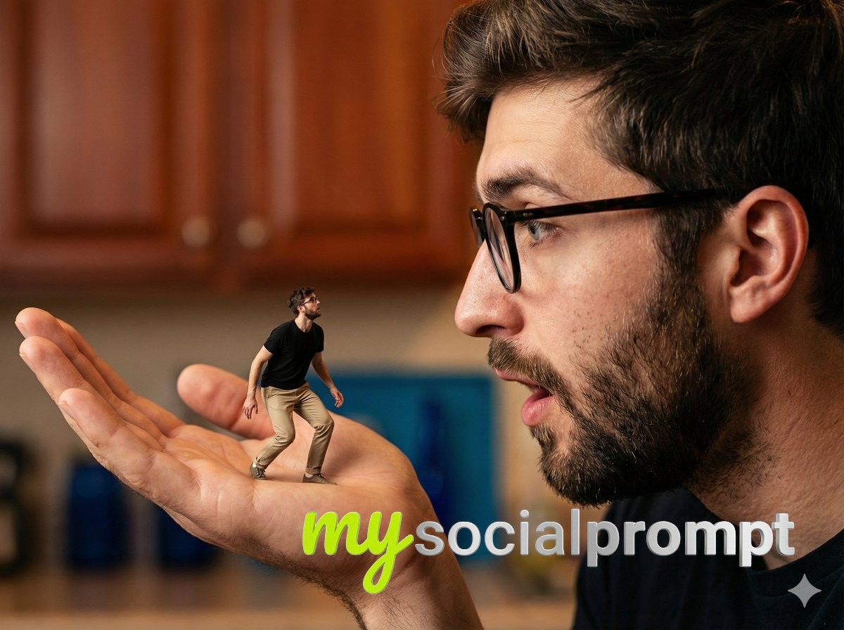 nanobanana prompt: Hyper-realistic Surreal Composite with Forced Perspective