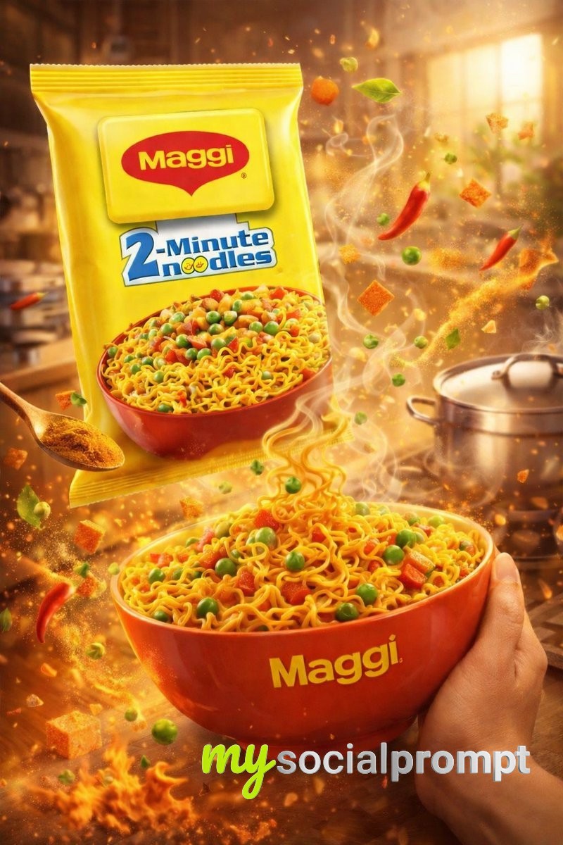 nanobanana prompt: Cinematic Food Ad with Hyper-realistic Noodles & Dynamic Lighting - AI Prompt Image 2