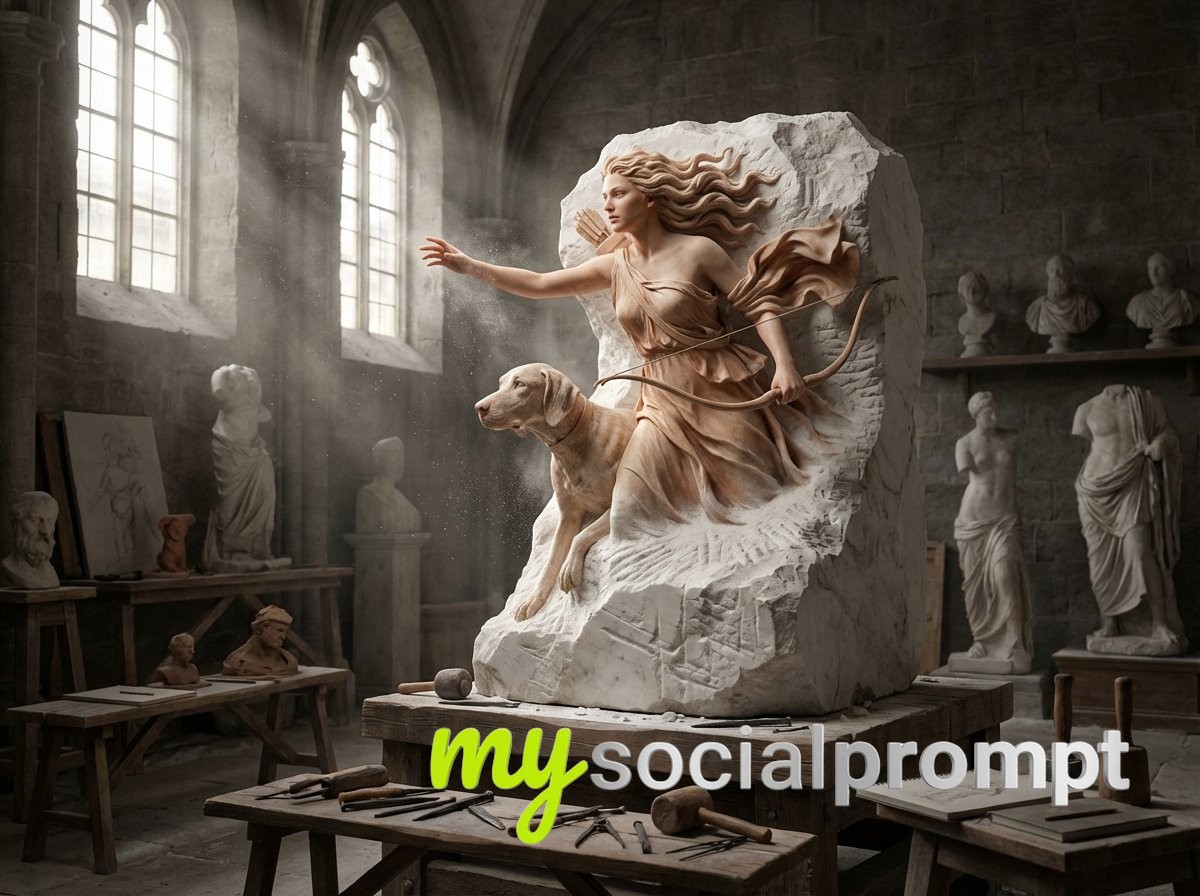 nanobanana prompt: Renaissance Sculpture Awakening in Cinematic Pygmalion Scene - AI Prompt Image 4
