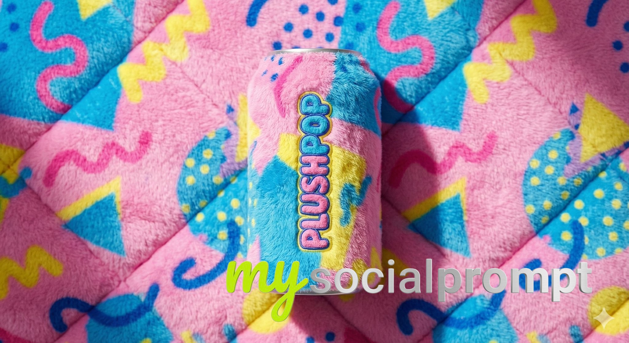 nanobanana prompt: Plush Fabric Beverage Can in Memphis Design Style - AI Prompt Image 4
