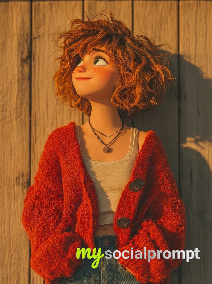 nanobanana prompt: Pixar-Style Character in Cinematic Golden Hour Lighting