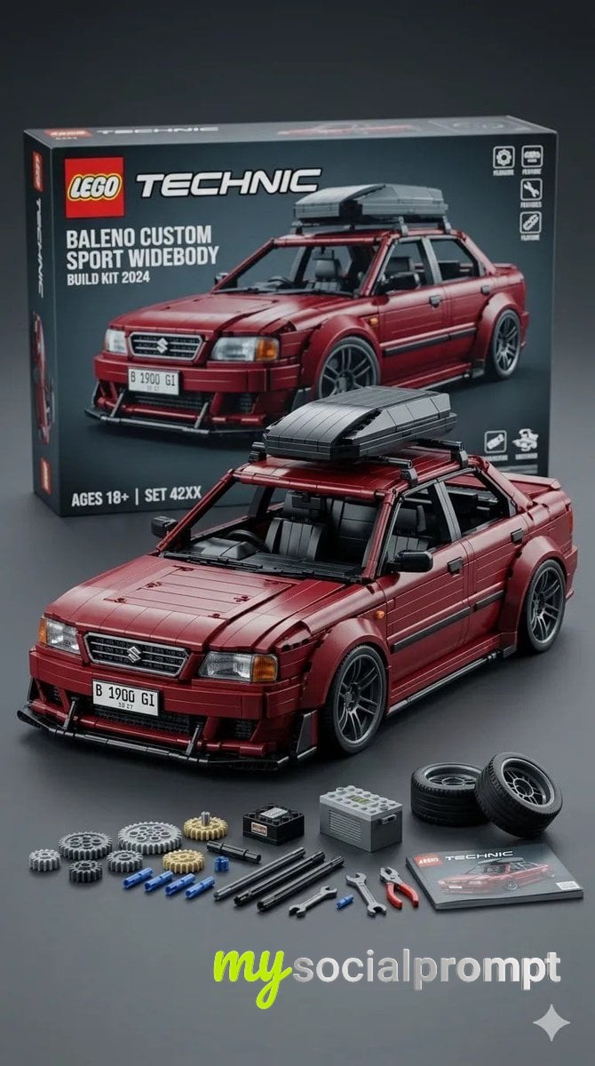 nanobanana prompt: Ultra-Detailed LEGO Technic Studio Product Render of a Widebody Sports Vehicle 2
