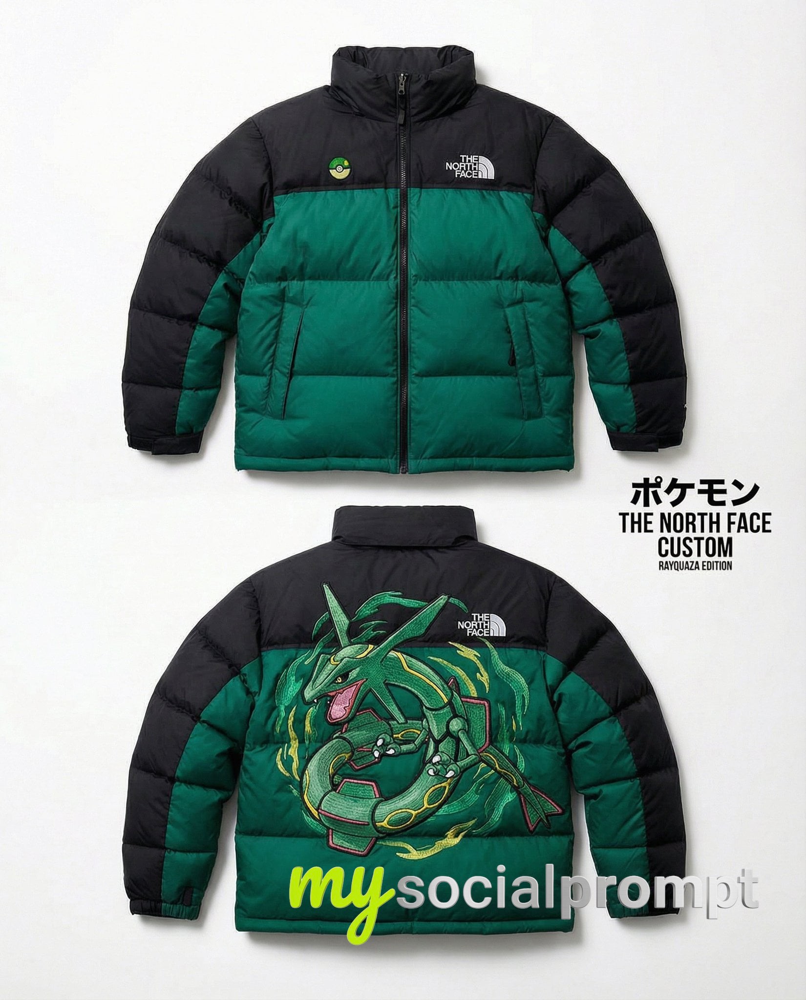 nanobanana prompt: Luxury Editorial Shot of Custom The North Face Nuptse 700 Puffer with Pokémon Inspired Embroidery 3