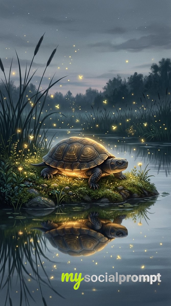 nanobanana prompt: Ethereal Turtle at Twilight Riverbank – Cinematic Fantasy Art 2