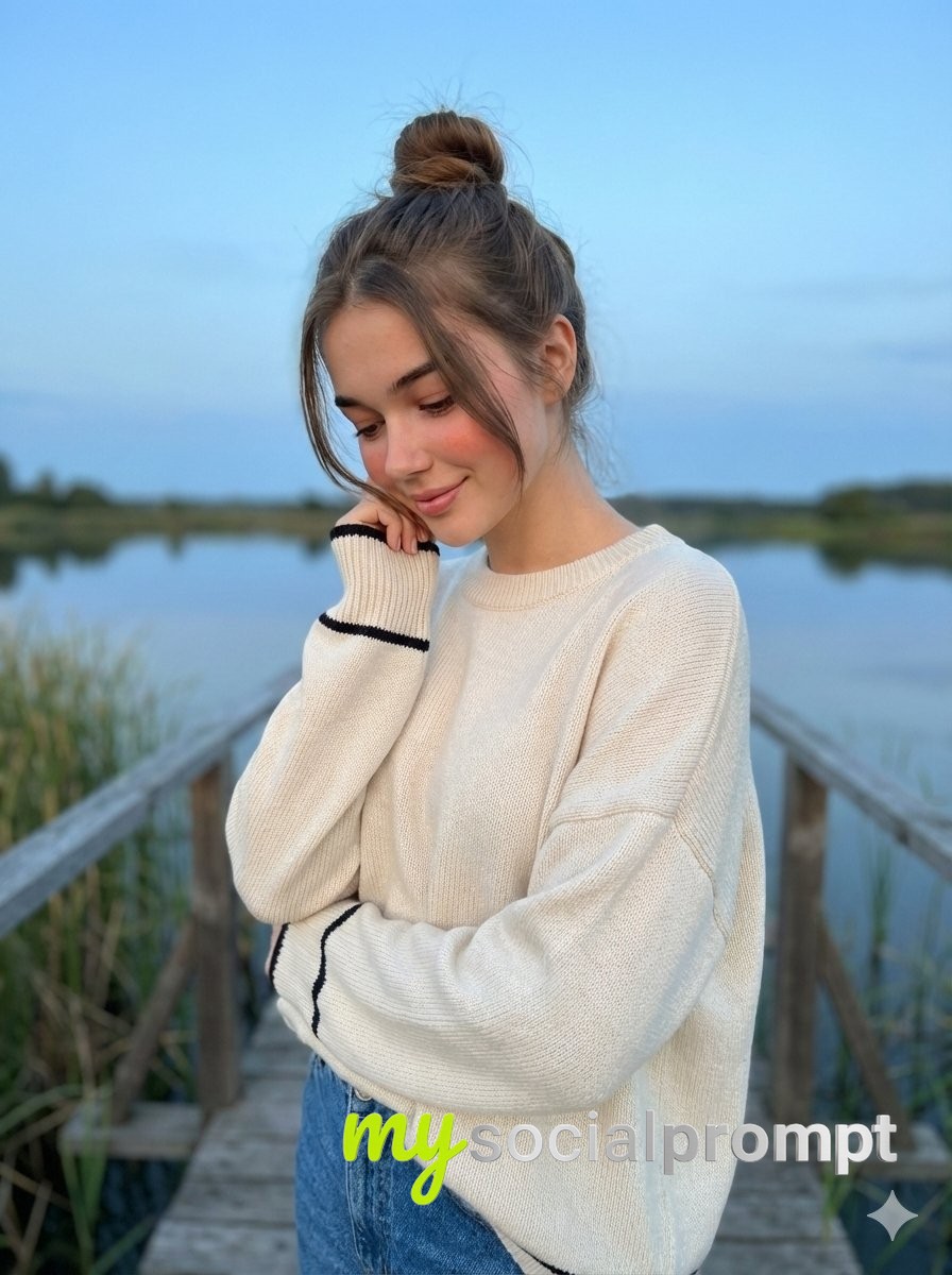 nanobanana prompt: Serene Blue Hour Portrait with Cinematic Lifestyle Aesthetics
