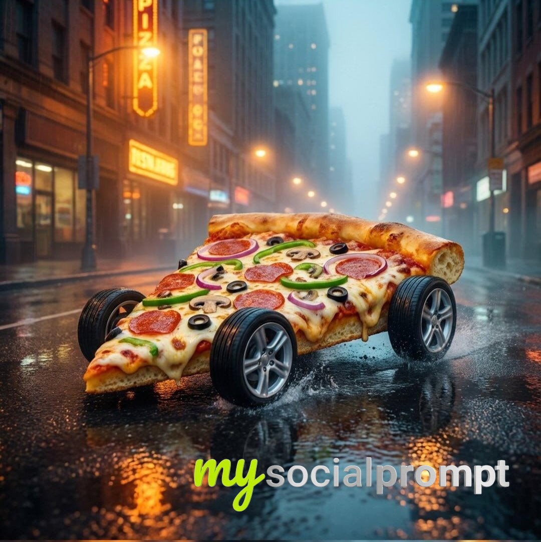 nanobanana prompt: Surreal Pizza Landscapes: Photorealistic Fantasy World with Cinematic Lighting - AI Prompt Image 2