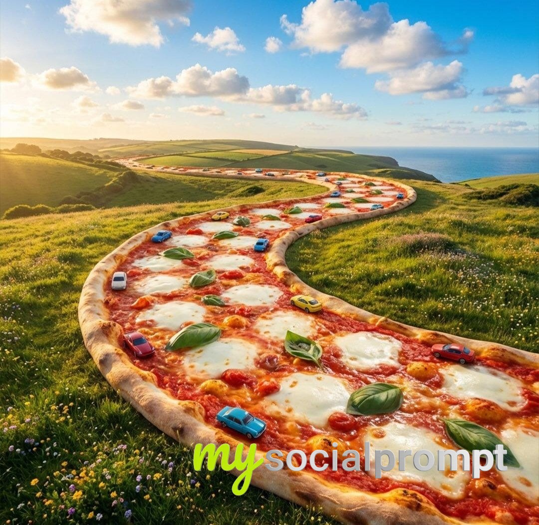 nanobanana prompt: Surreal Pizza Landscapes: Photorealistic Fantasy World with Cinematic Lighting - AI Prompt Image 3
