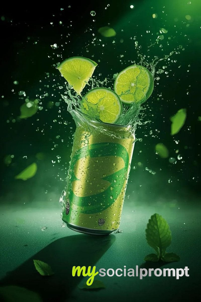 nanobanana prompt: Hyper-Realistic Lime Soda Splash with Cinematic Lighting