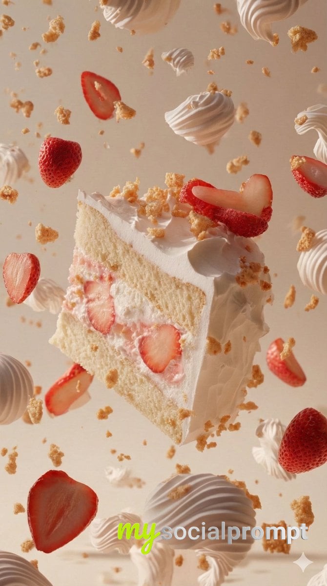 nanobanana prompt: Cinematic Zero-G Dessert Splash with Greta Gerwig - AI Prompt Image 4