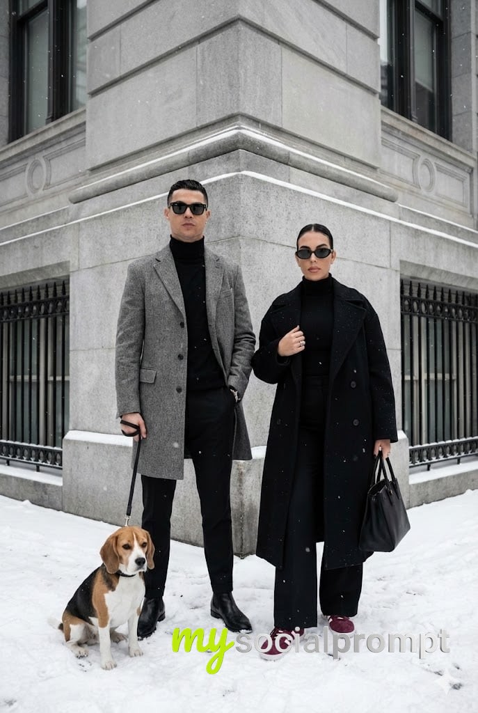 nanobanana prompt: Sophisticated Urban Winter Couple Portrait in Cinematic Lighting - AI Prompt Image 2