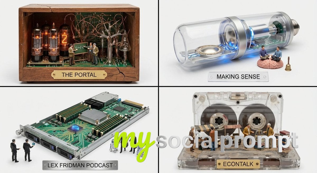nanobanana prompt: Analog Horror in the Podcast Grid: Hidden Gems - AI Prompt Artwork
