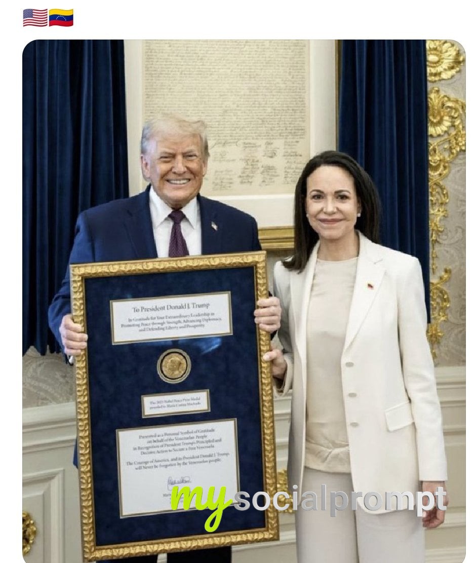 nanobanana prompt: Symbolic Statesmanship: María Corina Machado Presents Nobel Medal to Trump - AI Prompt Image 3