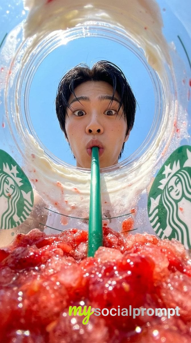 nanobanana prompt: Fisheye Strawberry Frappuccino Hyper-Realism with Cinematic Bokeh - AI Prompt Image 2