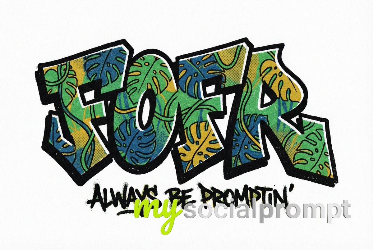 nanobanana prompt: Aggressive Hard-Edge Graffiti with Monstera Motif - AI Prompt Artwork