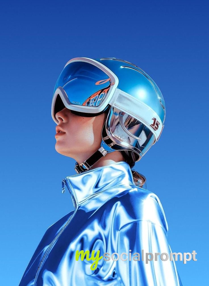 Futuristic Chrome Portrait: Cyberpunk Sci-Fi Fashion Editorial AI image prompt